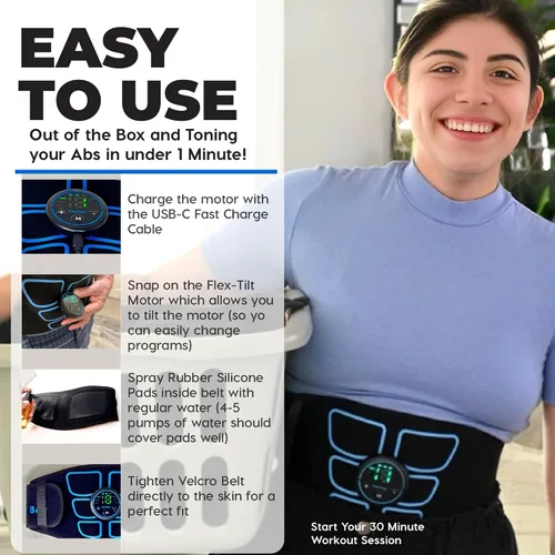 Miniatura 2 de FlexTone Estimulador de abdominales, tónico muscular para cinturón abdominal para hombres y mujeres, sistema estimulador eléctrico para fortalecer