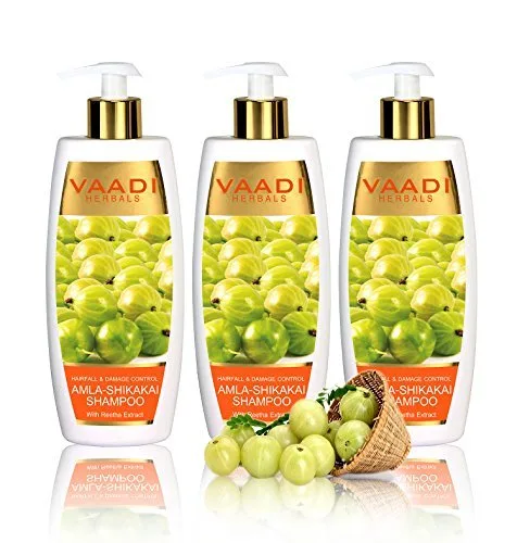 Vaadi Herbals Amla with Shikakai & Reetha Shampoo - Champú para el control de caídas y daños - Todo natural - Sin parabenos - Sin sulfato - Adecuado