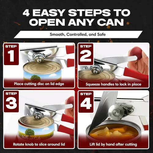 Miniatura 6 de Chef Master Abridor de Latas Comercial Resistente - Manual con Manivela Manual para Latas Grandes con Agarre Antideslizante - Abridor de Latas