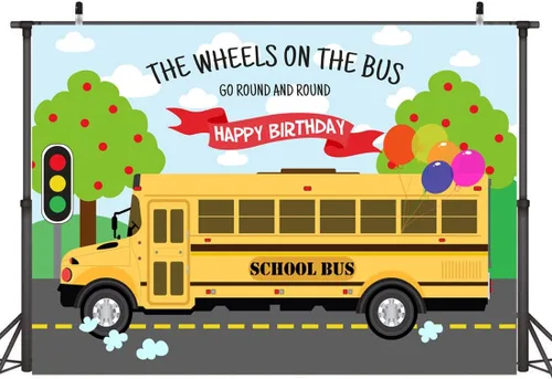 Miniatura 2 de Lofaris Telón de fondo de feliz cumpleaños, las ruedas en el autobús, gira y vuelta, autobús de regreso a la escuela, cumpleaños para niños y niñas