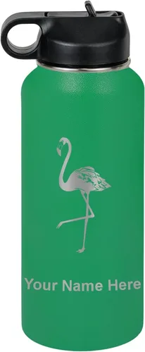 Miniatura 28 de LaserGram Botella de agua personalizada, flamenco, acero inoxidable de doble pared aislada al vacío con popote superior, regalo grabado