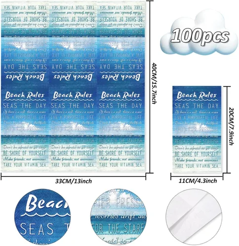 Miniatura 2 de AnyDesign Paquete de 100 servilletas de papel desechables con reglas de playa para verano, servilletas de papel desechables con palabras de mar