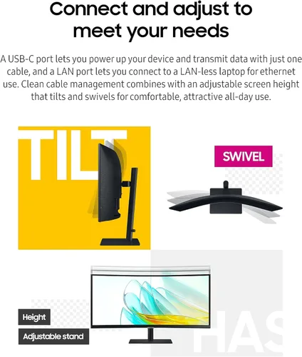 Miniatura 6 de SAMSUNG - Monitor curvo QHD ultraancho ViewFinity serie S65UA de 34 pulgadas, HDR10, 100Hz, 350 nit, USB- C, soporte ajustable, cuidado ocular
