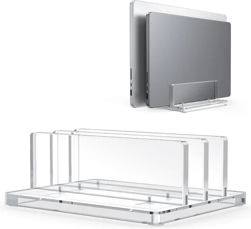 Miniatura 9 de OMOTON Soporte vertical para laptop para escritorio, soporte de acrílico para computadora portátil transparente ajustable para MacBook Pro Air, HP