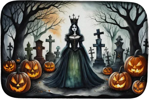 Miniatura 78 de Caroline's Treasures DAC2223DDM Tapete de secado de platos de Halloween espeluznante de gato negro, tapete absorbente para secado de platos