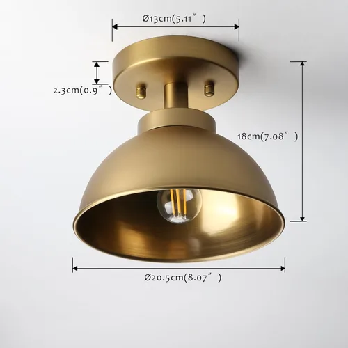 Miniatura 5 de Pathson Lámpara de techo empotrada de metal, lámpara de techo con acabado de latón vintage, lámpara de techo con base E26 de cable duro para sala