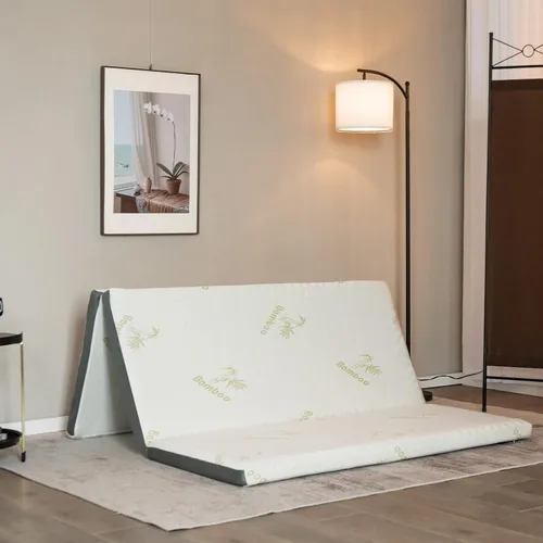 Miniatura 2 de Giantex Colchón plegable tamaño matrimonial, colchón de espuma viscoelástica de triple pliegue de 3 pulgadas, cubrecolchón plegable con funda suave
