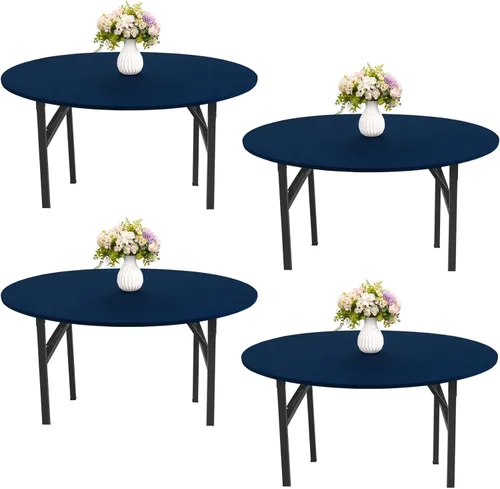 Miniatura 9 de Mantel redondo de elastano para mesa, 4 piezas, elástico, ajustable, lavable, protector de mesa para interiores y exteriores (negro)
