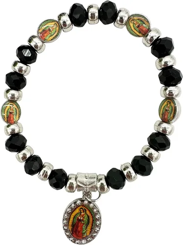 Miniatura 7 de RBN Pulsera de cuentas negras Virgen María con cuentas de protección de prosperidad buena suerte, pulsera de la Virgen María Color Negro Católica