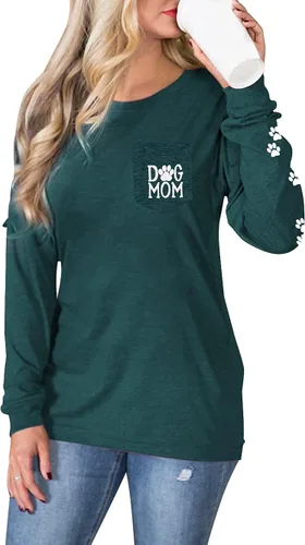 Miniatura 2 de Camiseta de manga larga para mujer, diseño de pata de perro, diseño de perro y mamá, con estampado de lindo amigo, con bolsillo de parche