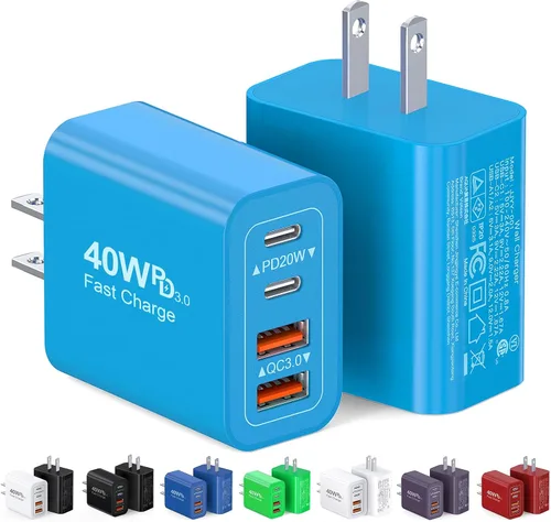 Miniatura 12 de [Paquete de 2/40W] Bloque de cargador de pared USB C de 4 puertos, cubo de carga rápida de ladrillo de alimentación tipo C Power Delivery, enchufe