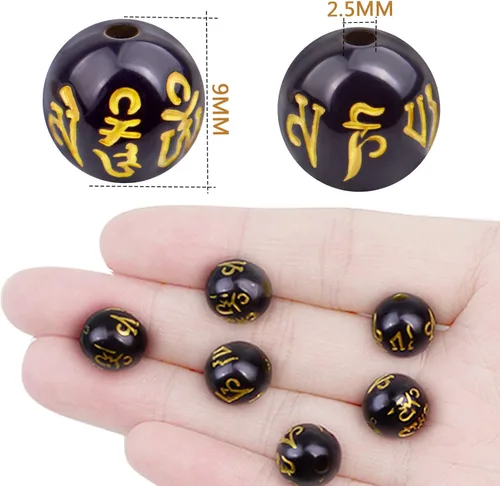 Miniatura 3 de Jdesun 100 cuentas de bola espaciadora Pixiu de 0.315 pulgadas (0.354 in), cuentas de Feng Shui de resina, cuentas redondas y sueltas, amuleto