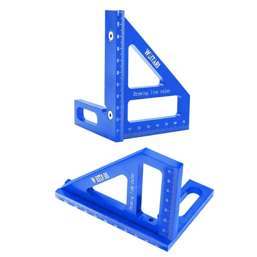 Miniatura 7 de Regla triangular de 45/90 grados, aleación de aluminio, 4.41 pulgadas, azul