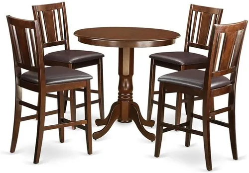 Miniatura 7 de East West Furniture JABU3-MAH-W Juego de mesa de comedor de 3 piezas de altura de mostrador contiene una mesa de cocina redonda con pedestal y 2