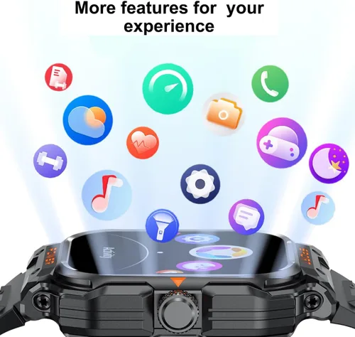Miniatura 9 de Reloj inteligente militar con auriculares para hombres y mujeres, pantalla táctica de 2 pulgadas, modos deportivos, rastreador de fitness