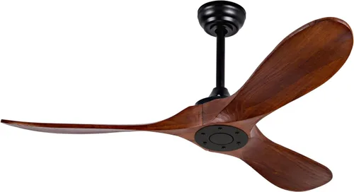 Miniatura 8 de Ventilador de techo de 52 pulgadas sin luz, con control remoto, motor CC reversible, con 3 aspas de madera maciza, para patio, sala de estar, Nogal