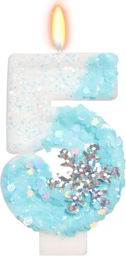 Miniatura 41 de Velas temáticas de cumpleaños de nieve congelada, vela de cumpleaños número 4 para suministros de fiesta, decoración de fiesta de cumpleaños Azul