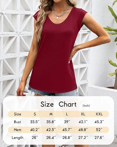 Miniatura 5 de Paquete de 2 camisetas de manga casquillo para mujer, ajuste holgado, casual, cuello en V, básicas, elegantes, camisetas sin mangas, camisetas tipo