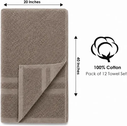 Miniatura 2 de Juego de 12 toallas de baño 100% algodón, 500 GSM, toalla de baño grande suave, superabsorbente, secado rápido, ideal para piscina, hogar, gimnasio
