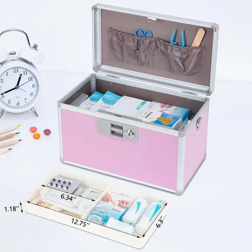 Miniatura 4 de xydstay Caja de bloqueo de medicamentos de 14 pulgadas, caja de almacenamiento de medicamentos segura para primeros auxilios, gabinete diario