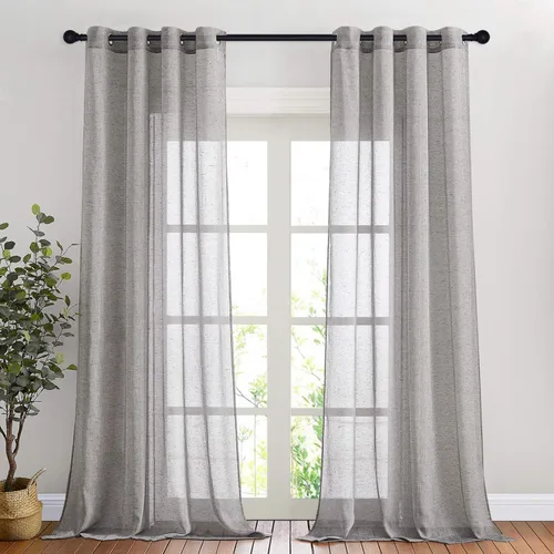 Miniatura 17 de NICETOWN Cortinas de lino traslúcidas con textura de lino de 84 pulgadas de largo, con ojales semitraslúcidos, tratamientos de ventana, privacidad
