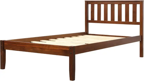 Miniatura 7 de MERITLINE Base de cama individual, plataforma de madera con cabecero y estribo, no necesita somier, nogal