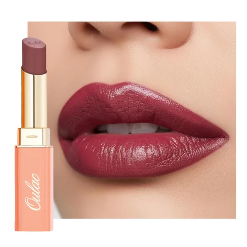 Oulac Lápiz labial ciruela para mujer, lápiz labial mate burdeos, color de labios de cobertura completa, acabado mate satinado, textura crema, SG08