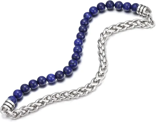 Miniatura 5 de CUSTZ Pulsera de cuentas naturales pulsera de acero inoxidable multicapa para hombres js000076