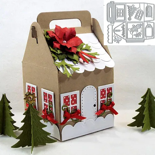 Caja de Navidad para puerta de árbol troquelada de metal, caja de regalo de dulces de Navidad, plantillas cortadas, álbumes de recortes, álbum de