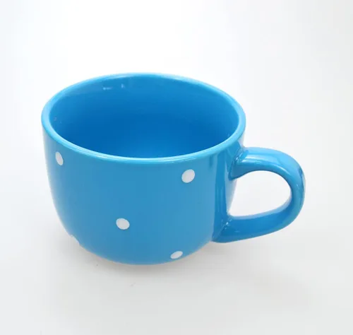 Miniatura 3 de CHOOLD Taza de café de cerámica con lunares, taza de té, tazas gigantes, cuenco de sopa con asa, 15 onzas Azul
