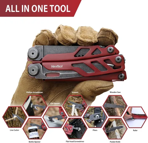 Miniatura 6 de NexTool Flagship Pro, multiherramienta, alicates multiherramienta con tijeras plegables grandes, cortadores de alambre reemplazables y bloqueo