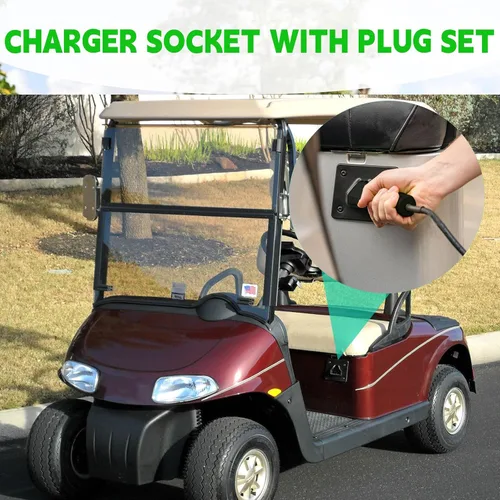 Miniatura 2 de Receptáculo de cargador de 48 voltios y enchufe para carrito de golf EZGO RXV, mango de enchufe de cargador triangular de 3 pines, OEM # 604321
