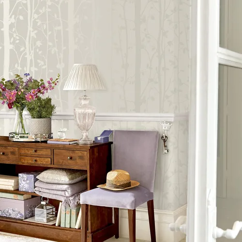 Miniatura 5 de Laura Ashley Papel pintado blanco nacarado de madera de algodón