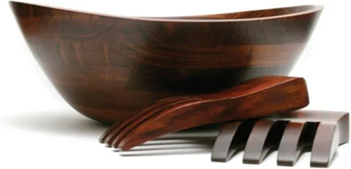 Miniatura 4 de Lipper International Tazón para Servir con Borde Ondulado con Acabado de Cereza con 2 Cucharas para Ensalada, Grande, 13" x 12.5" x 5", Juego de 3