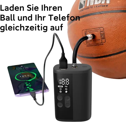Miniatura 2 de Woowind Bomba eléctrica de baloncesto con indicador de presión, iluminación LED y banco de energía, inflador de bolas portátil automático con aguja