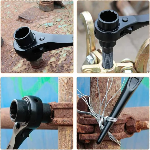 Miniatura 7 de Llave de trinquete de 12 puntos, llave de combinación métrica de 0.55 pulgadas x 0.67 pulgadas, llave de andamio de doble extremo para montador