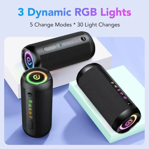 Miniatura 4 de Altavoz Bluetooth portátil, altavoz Bluetooth 5.4, altavoz dual de 30 W, graves profundos, tiempo de reproducción de 30 horas, modo de 3