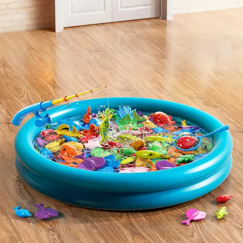 Miniatura 6 de NIPLOOOW Juegos de Pesca para Piscina, Juguetes de Mesa de Agua y Bañera con Vara de Piscina Inflable, Red de Plástico y Pescado Flotante, Regalos