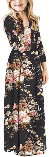 Miniatura 22 de 21KIDS Vestido largo floral de manga larga 3/4 con bolsillos para niñas de 6 a 12 años