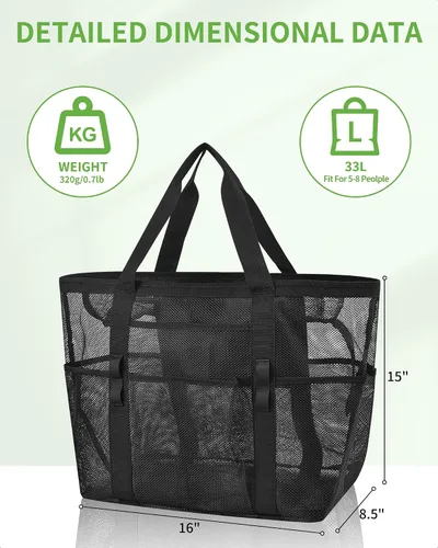 Miniatura 6 de MAY TREE Bolsa de playa de malla extragrande con múltiples bolsillos, bolsa de playa resistente para viajes familiares, campamento, natación