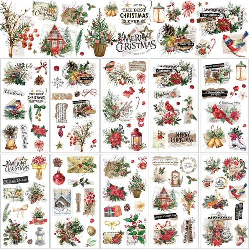 Miniatura 18 de Lincia 10 hojas de calcomanías para transferencia de manualidades y muebles, calcomanías de muñeco de nieve, gnomo de reno, vintage