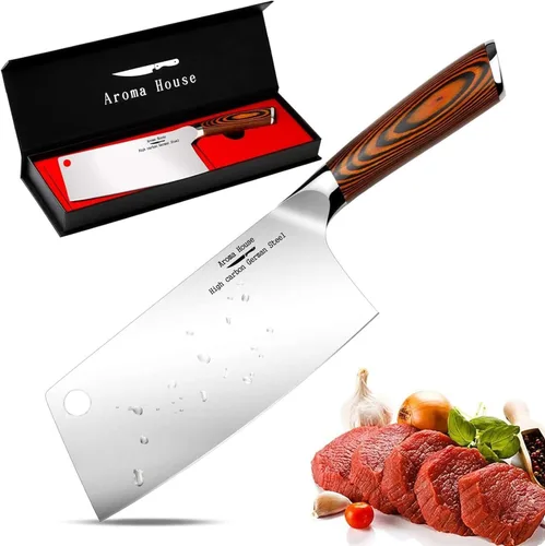 Cuchillo de chef profesional de 8 pulgadas, cuchillo de cocina alemán X50CrMoV15 de acero inoxidable Cuchillo para picar de 7"