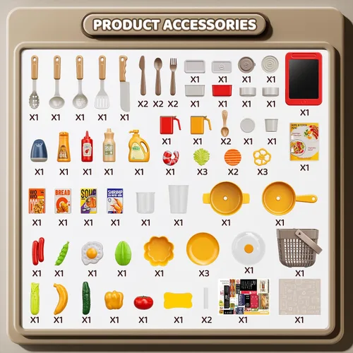 Miniatura 8 de Juego de cocina para niños, juego de cocina de 88 piezas para niños pequeños de 3 a 5 años, estufa de cocina, accesorios de juguetes con luz