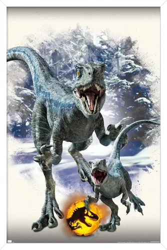 Miniatura 12 de Trends International Jurassic World: Dominion - Póster de pared focal azul y beta, 22.375 x 34 pulgadas, versión enmarcada de madera de granero