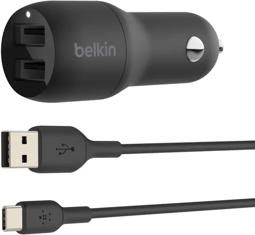 Miniatura 4 de Belkin Cargador USB dual para automóvil de 24 W, 2 puertos USB-A de 12 W con cable Lightning, carga rápida para iPhone de Apple, Samsung Galaxy