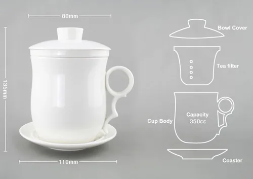 Miniatura 2 de Práctico sistema de preparación de té de hojas sueltas para oficina de viaje, juego de 4 piezas con tapa de taza de té y platillo, flores de peonía