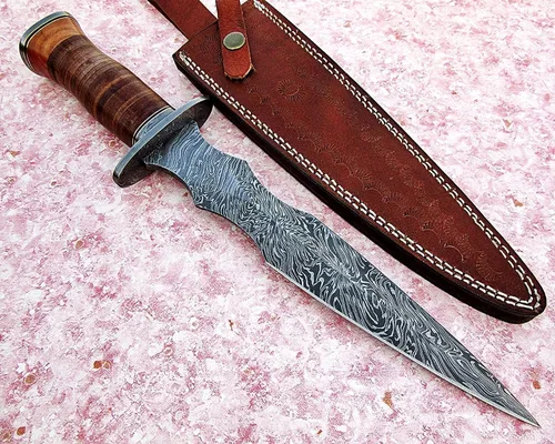 Miniatura 4 de Poshland DG-71 Hecho a mano Damscus cuchillo de acero con mango de cuero - doble borde