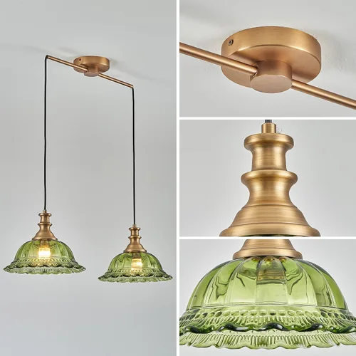 Miniatura 6 de HDDFL Lámpara colgante vintage moderna de vidrio verde con cable ajustable para isla de cocina, comedor, sala de estar, pasillo Verde y latón