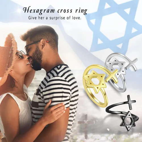 Miniatura 58 de Jewmon Anillo de plata de ley con estrella de David para mujer – Anillo ajustable Magen David – Amuleto Wicca – Regalos judíos