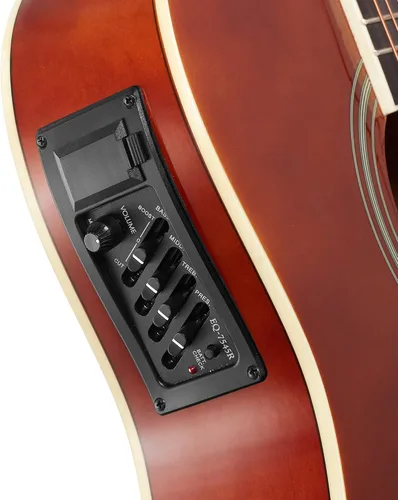 Miniatura 3 de Jameson Guitars Guitarra eléctrica acústica Thinline de tamaño completo con estuche y púas, color marrón para diestros